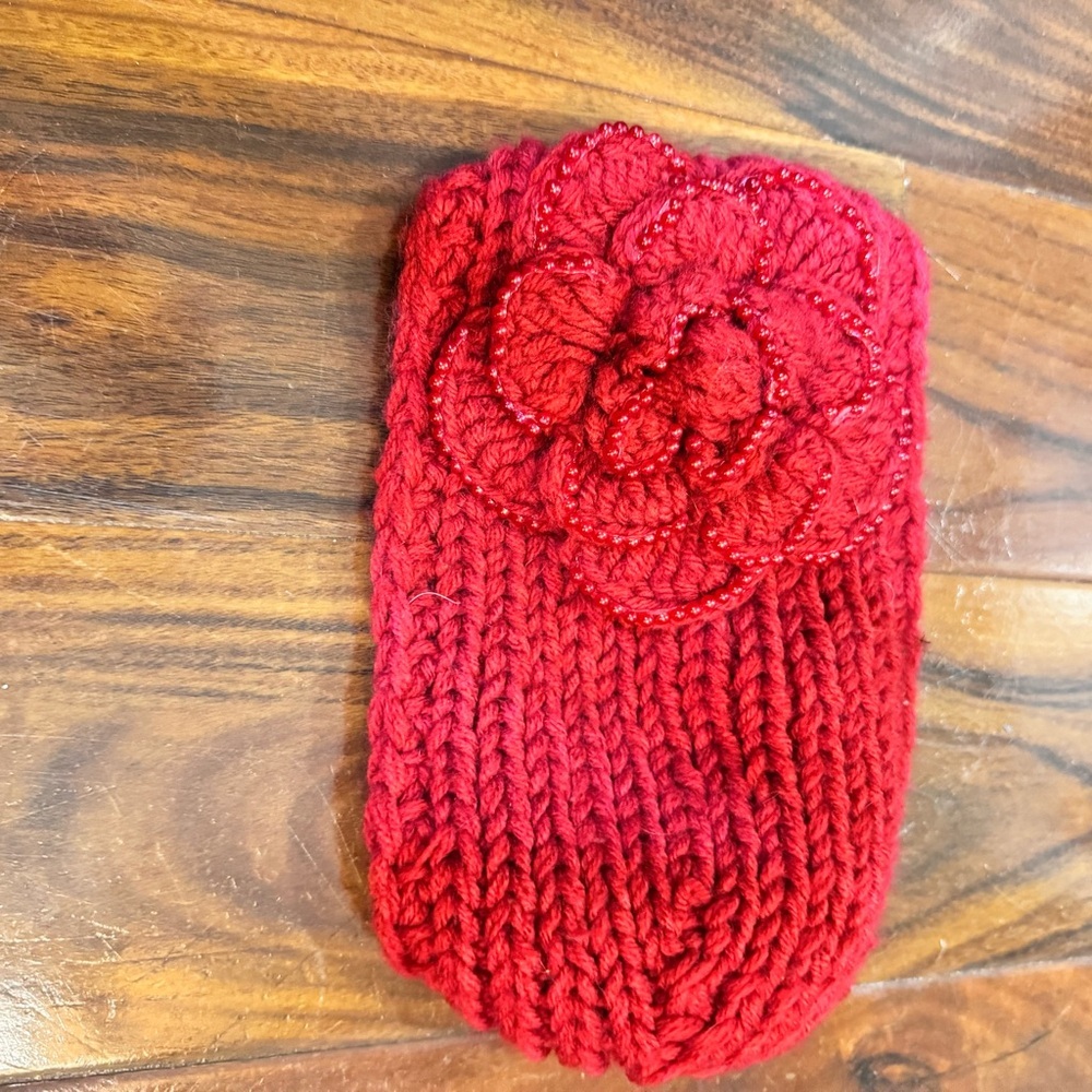 Vintage handmade Chunky Red Ribbed Hair Accessory with Floral Accent